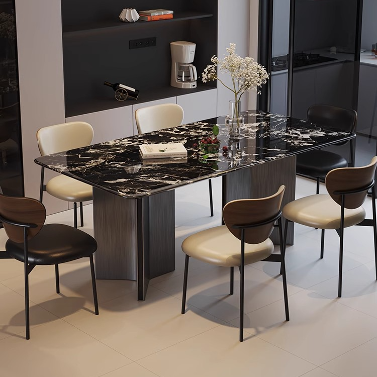 奔驰脚#条桌铂金钻意式轻奢微晶石长方形餐桌小户型饭桌极简