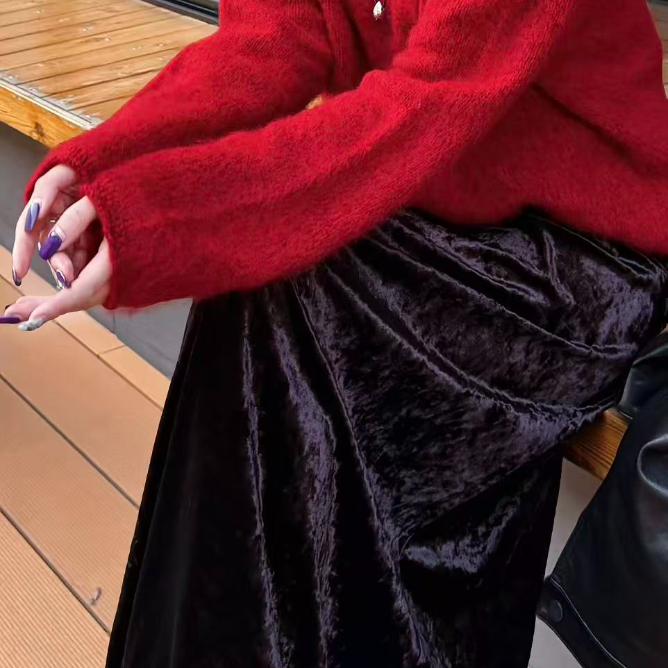 Es.周七【流金丝绒】优雅显瘦丝绒垂感A版气质半身裙25AWA9118