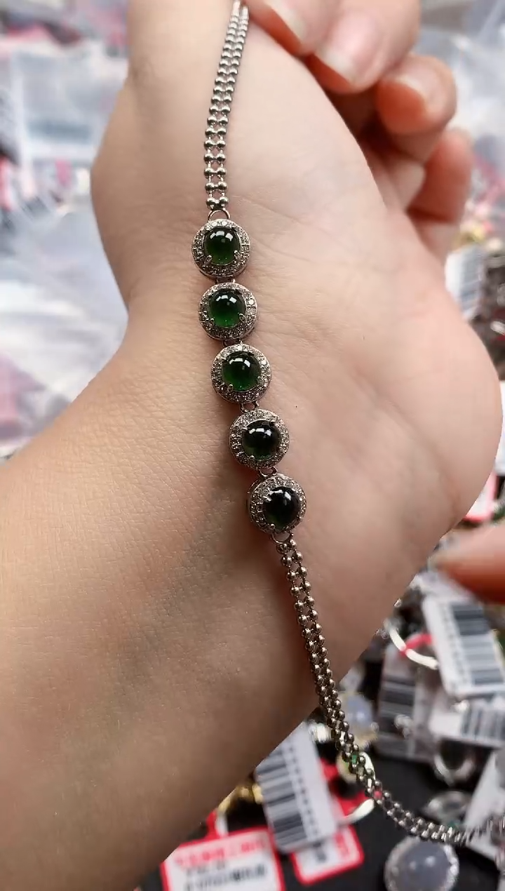 银S925镶嵌戒指翡翠天然A货缅甸翡翠