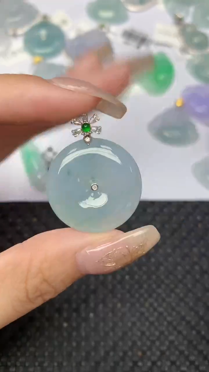 颈饰18K金镶嵌翡翠天然缅甸翡翠a货百元以上9元证书费自理