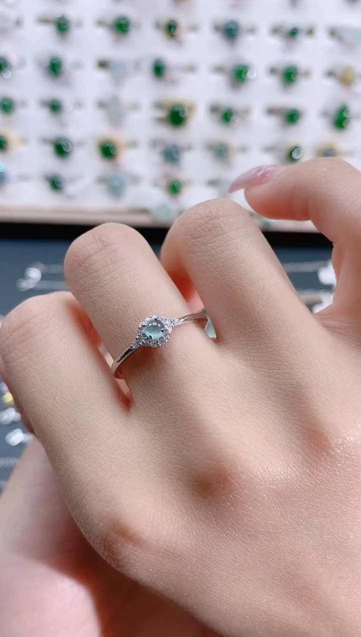 翡翠银S925镶嵌戒指天然翡翠