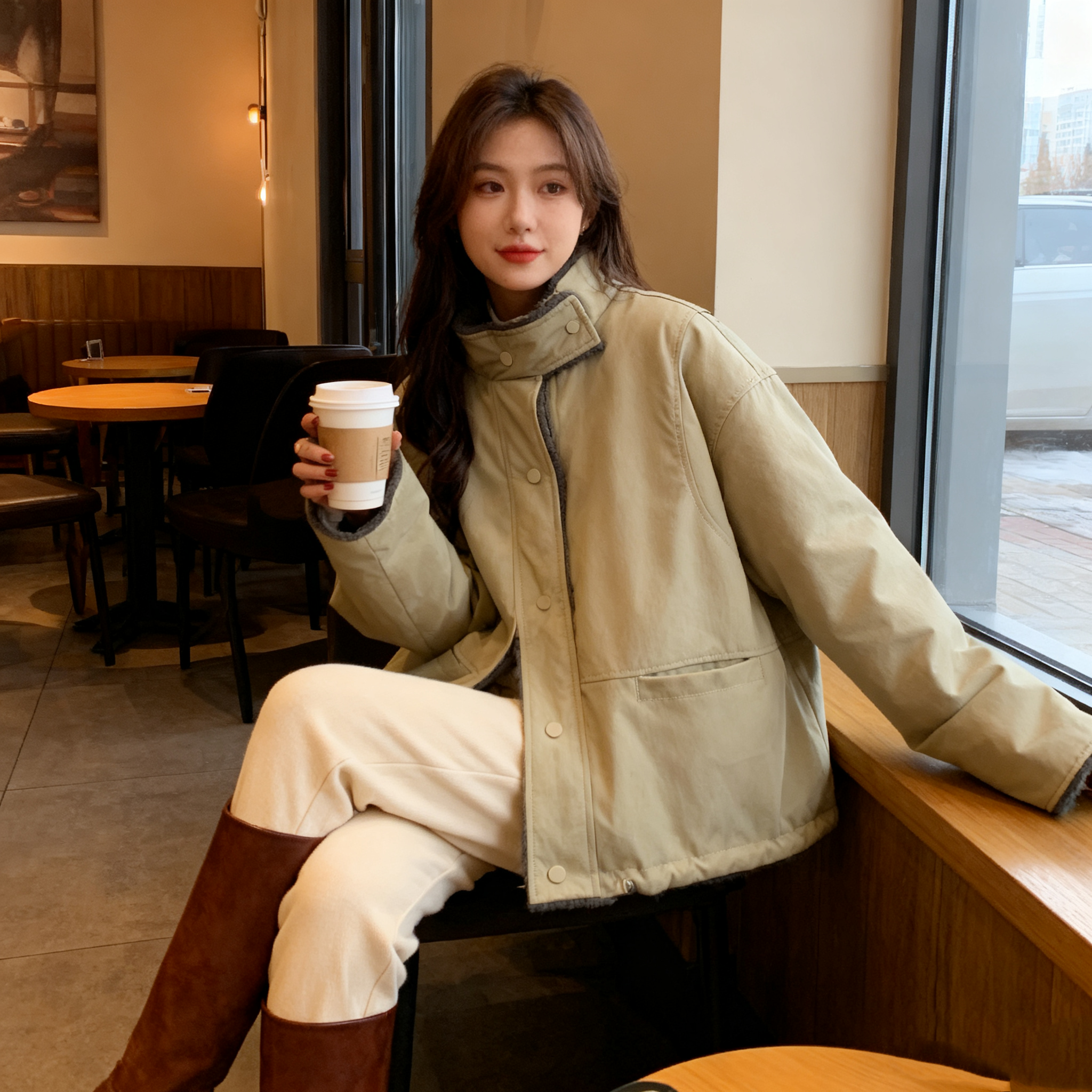 宽松型冬季厚款短外套休闲韩版保暖短款立领050