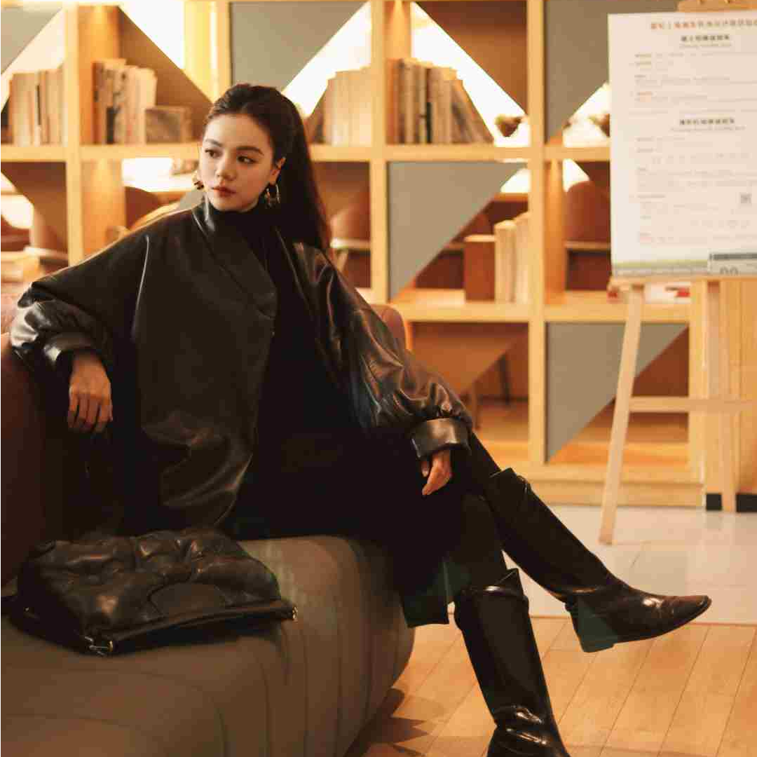 TU女装 凛影锋芒 立领骆驼绒羊皮皮衣25年冬宽松真皮外出新款外套