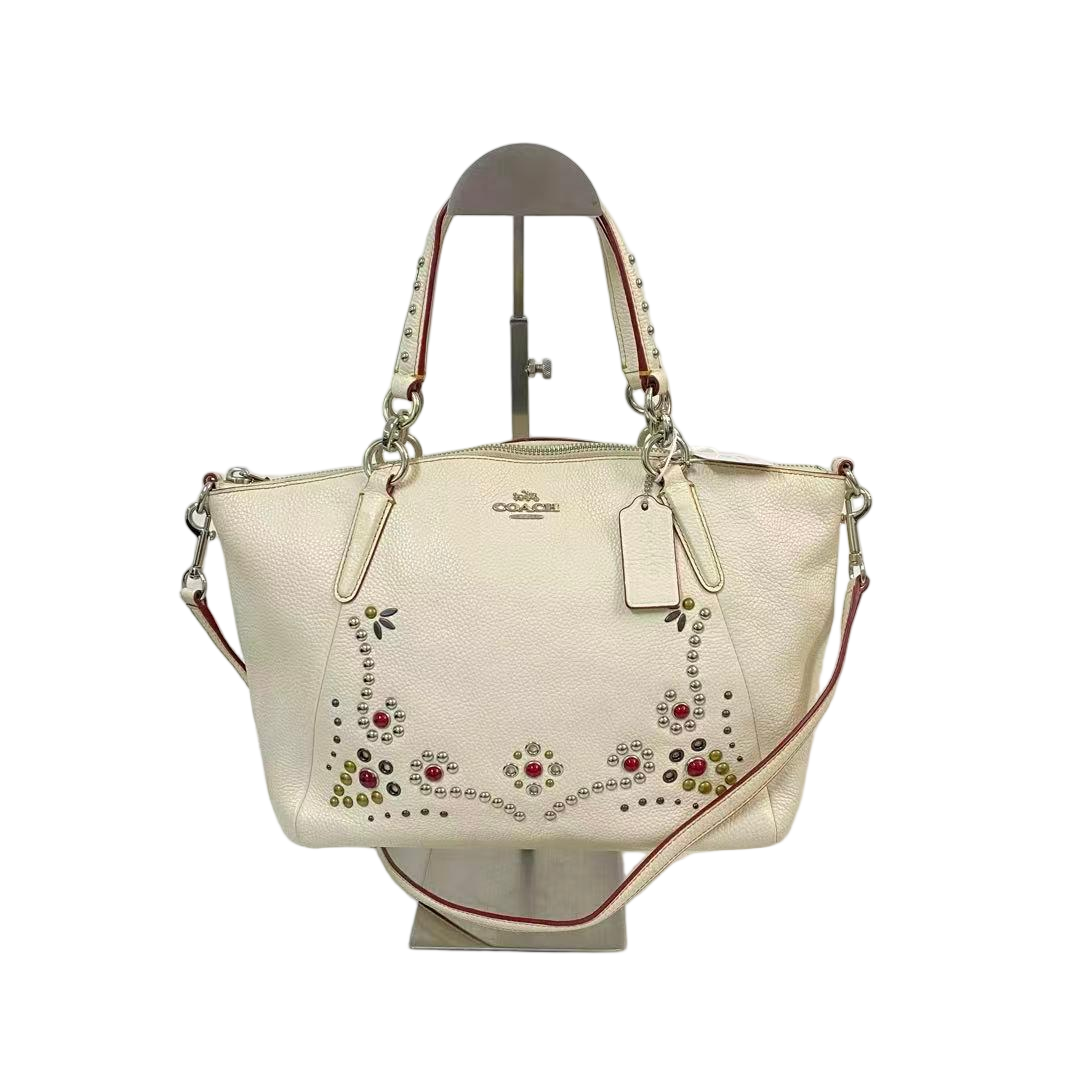 95新 COACH/蔻驰 白色全皮铆钉手提斜挎饺子包  Y-50538-A