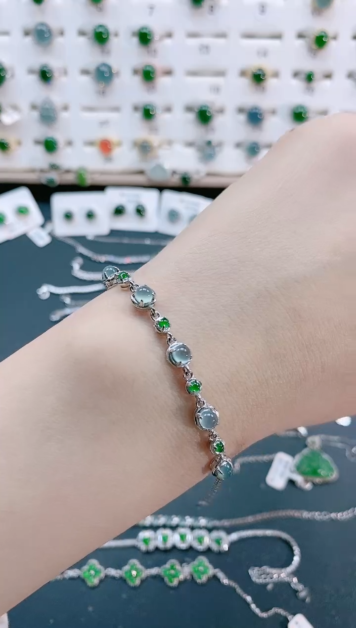 【闪购商品】翡翠手链银S925镶嵌天然翡翠