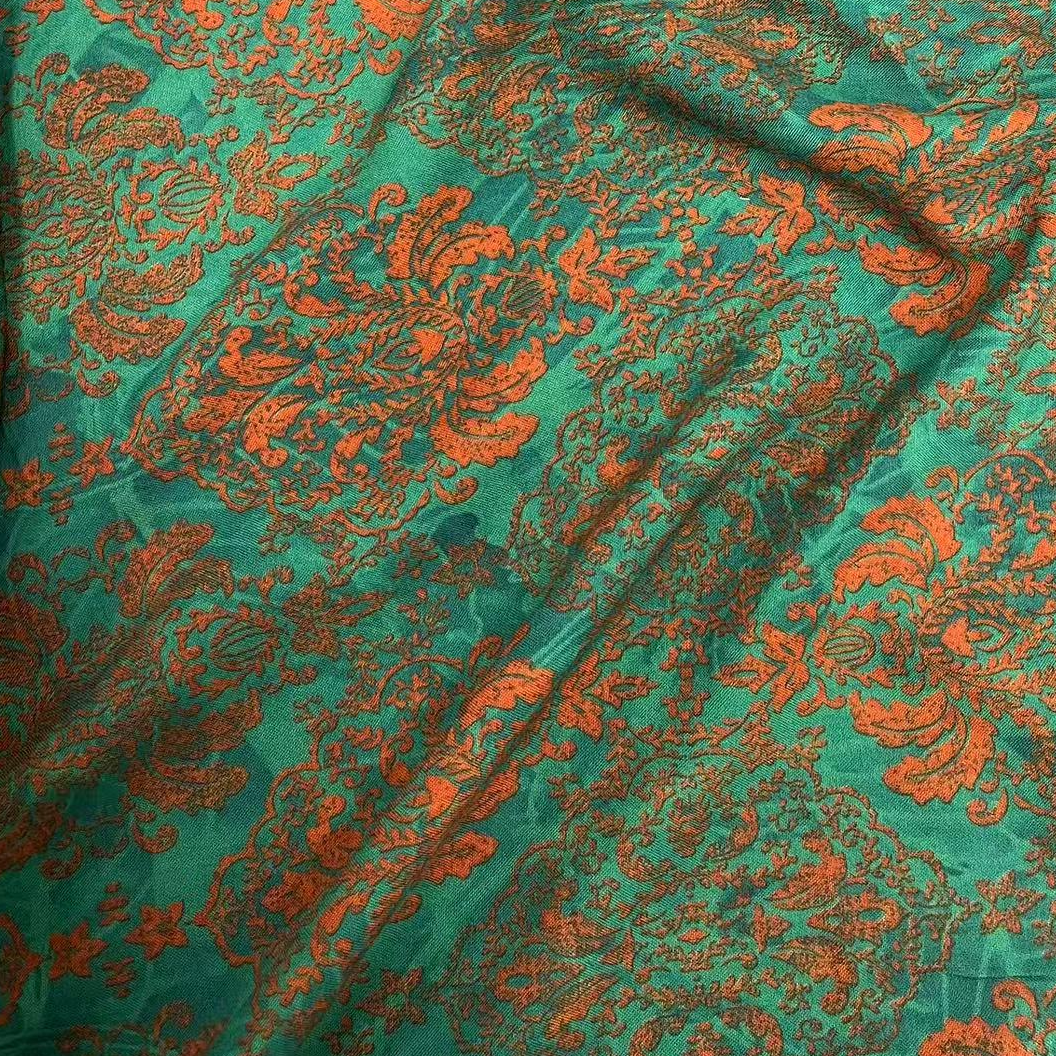 【绒兰】升级款！重磅雕印染底棉绸布料 230号 绿底花纹