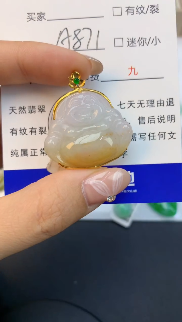 颈饰18K金镶嵌翡翠天然缅甸a货翡翠百元以上9元证书费自理