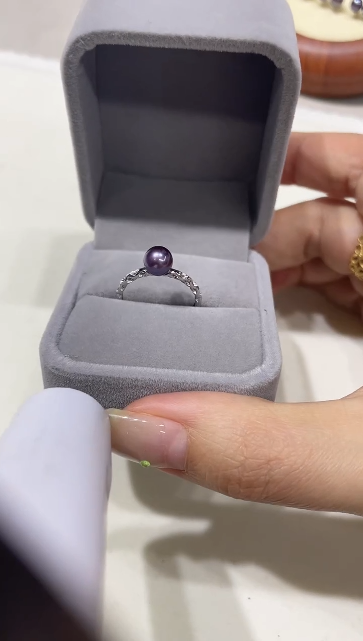 天然真珍珠6-7MM紫色素戒指