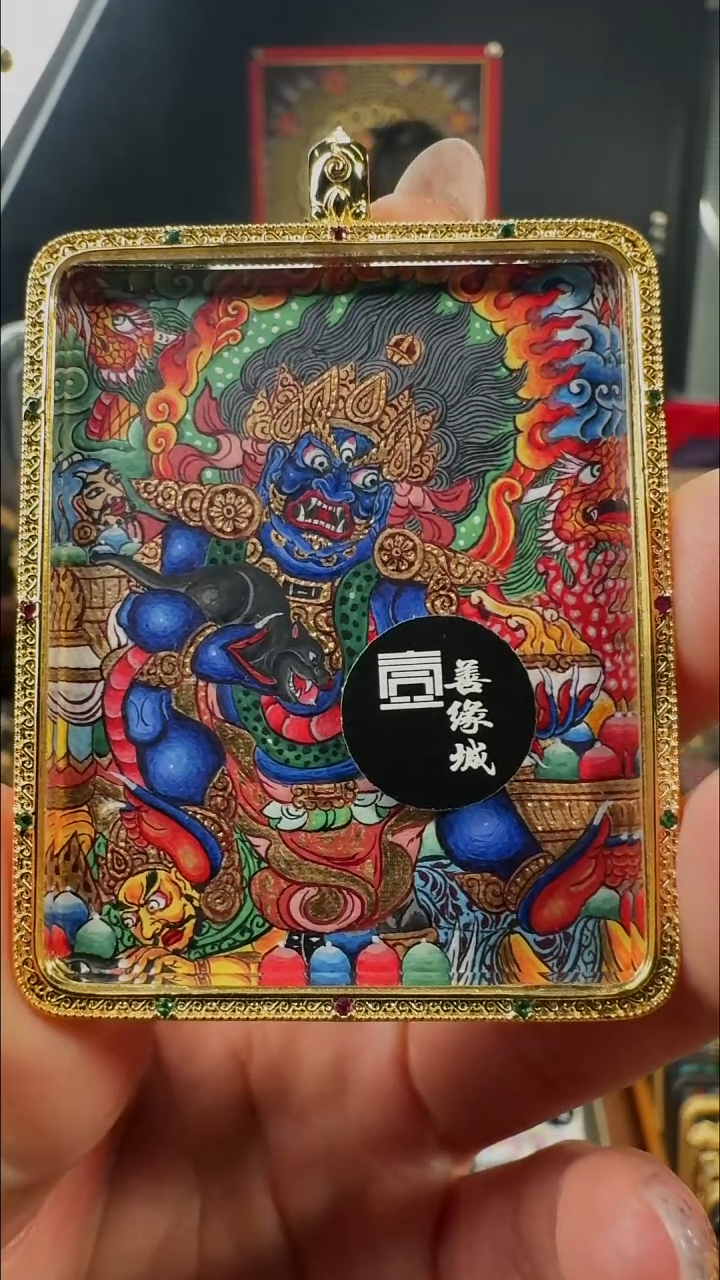 吊坠壹善缘城手绘唐卡黑C