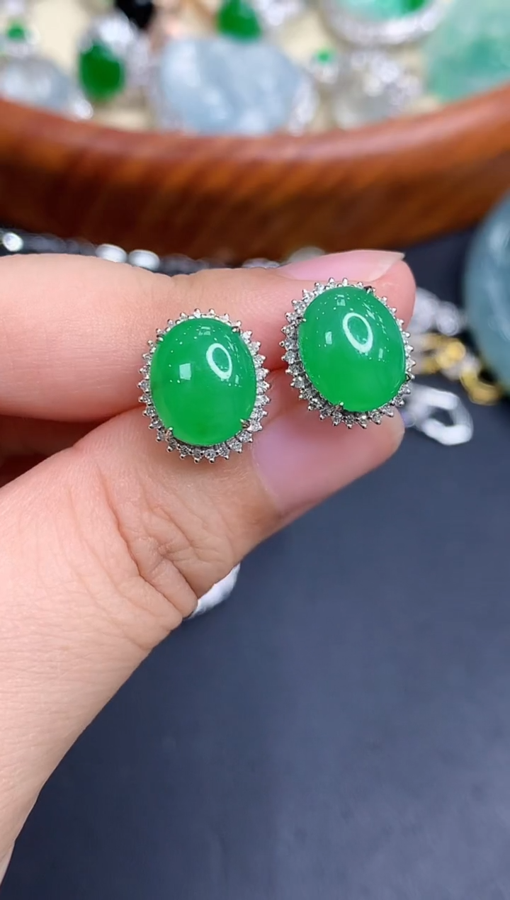 18K金镶嵌翡翠耳饰595-中国好珍宝