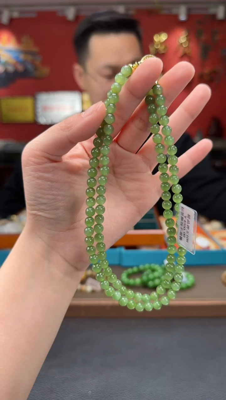 【闪购商品】和田玉颈饰未镶嵌碧玉108颗多圈卡6