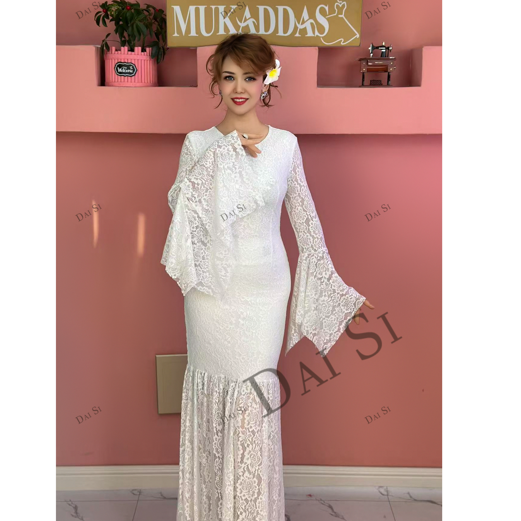 5793【包邮】设计款时尚蕾丝鱼尾女装连衣裙