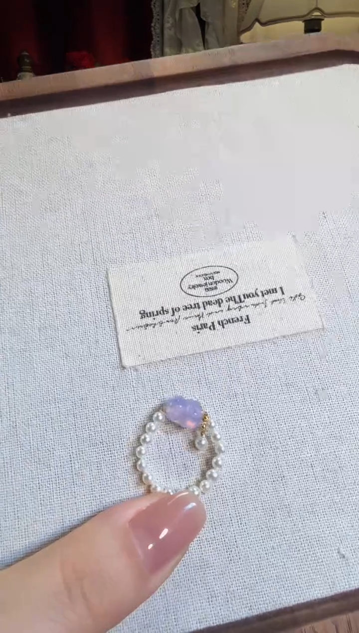 【闪购商品】淡水珍珠戒指18K金镶嵌紫玉晶可爱猫