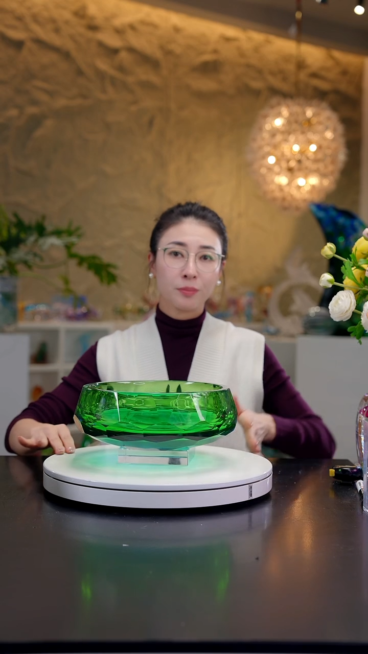 手工艺品琉璃祖母绿宝石蓝切面设计款果盘