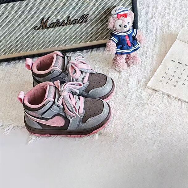 【只发新疆】550638潮牌男女童二棉高帮运动板鞋防滑软底超轻