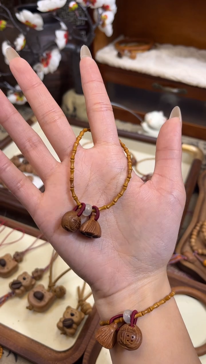 手串桃核【桃缘行】竹节「福气莲莲」桃核辟、挡、驱、护 备注手围