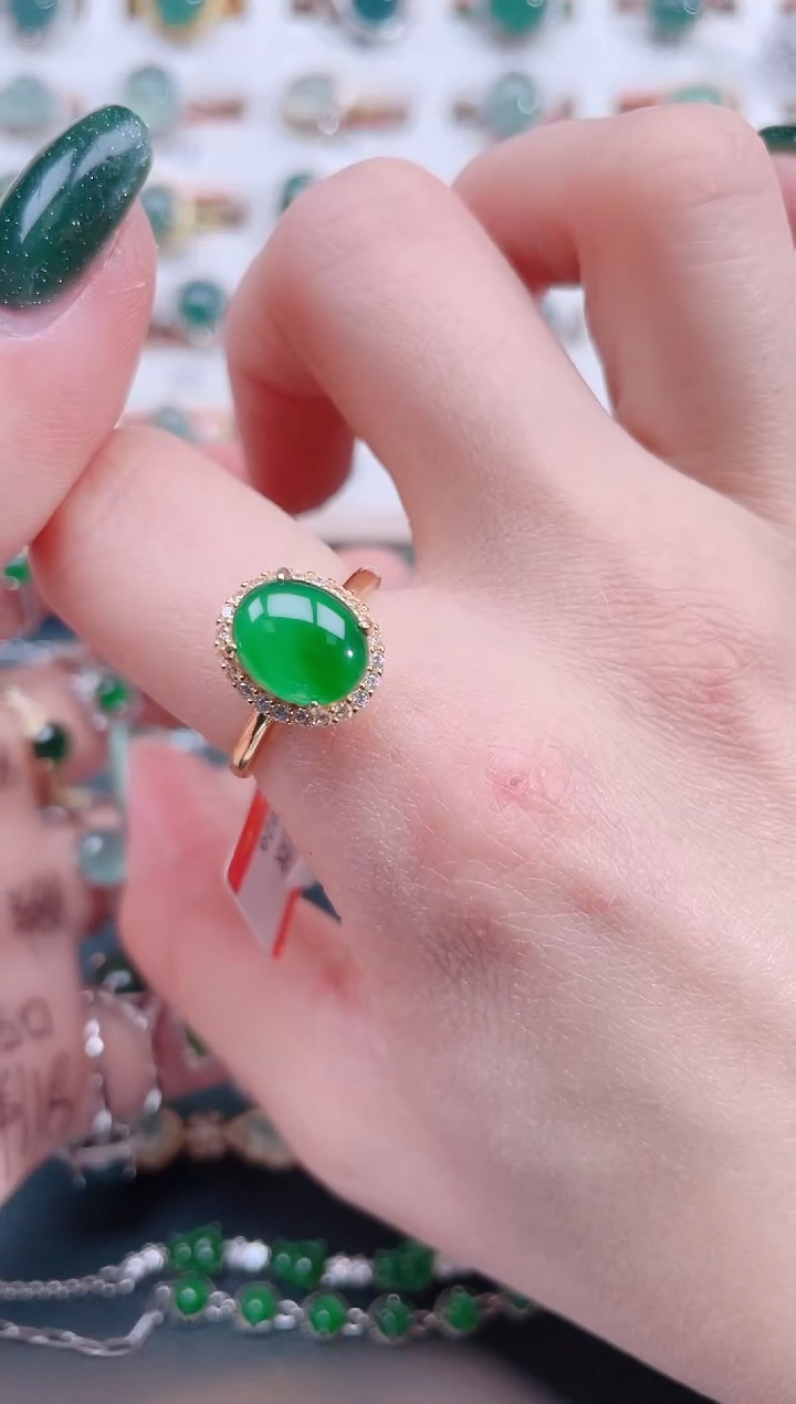 银S925镶嵌戒指翡翠天然翡翠