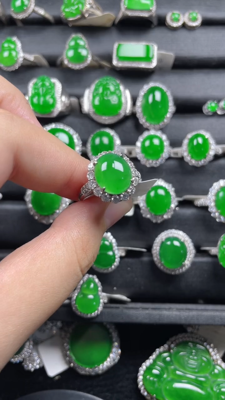 银S925镶嵌戒指翡翠彝****】翡翠