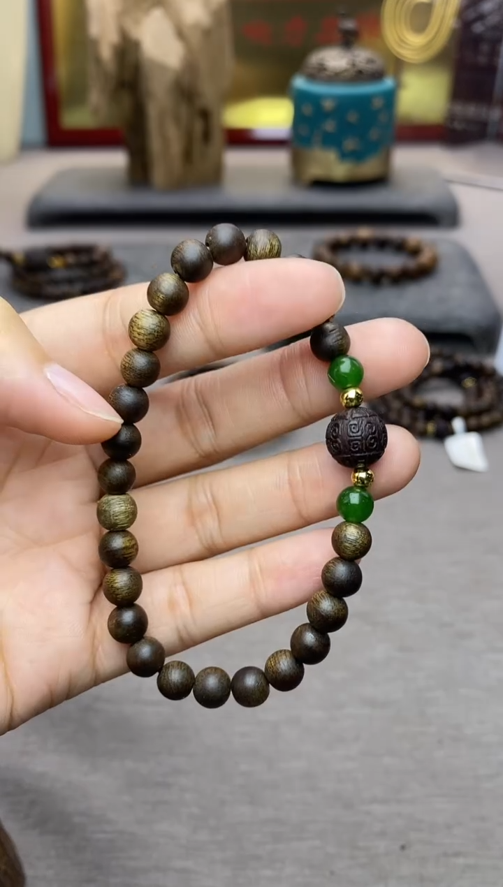 【闪购商品】沉香手串顺化紫棋06沉水+降真香1.0回纹+配饰