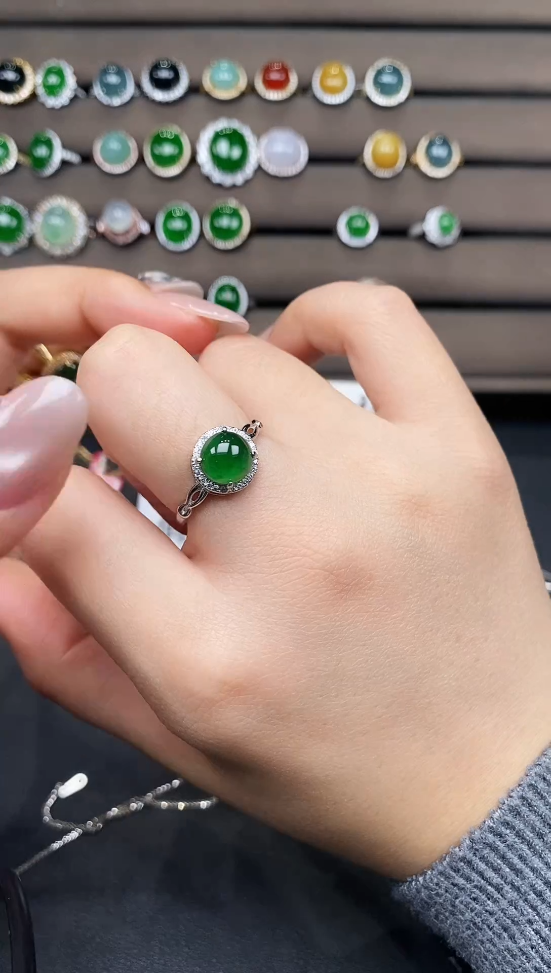 银S925镶嵌戒指翡翠111