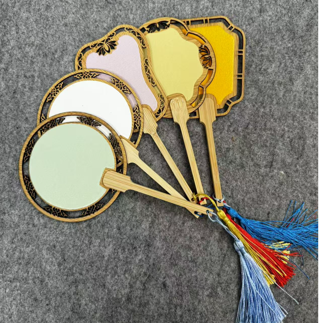 一份10把【迷你鎏金木质镂空宣纸团扇】空白中国风国画书法扇子