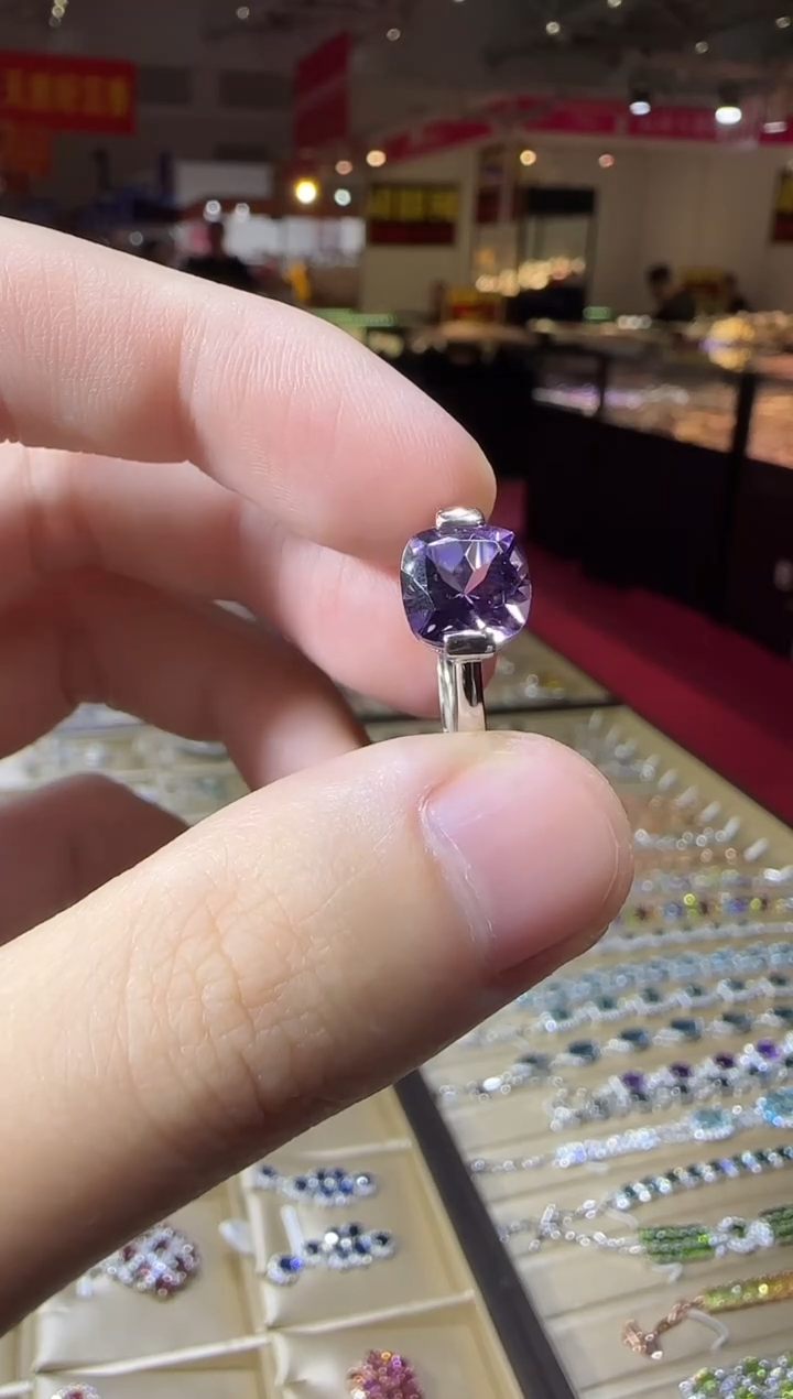银S925镶嵌戒指紫晶10mm帝王紫简约款