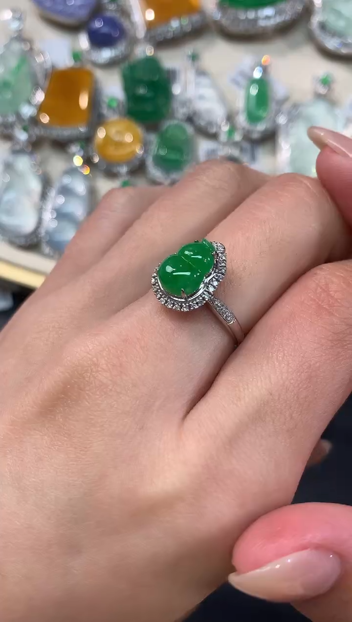 【闪购商品】翡翠戒指18K金镶嵌戒指A216|6800