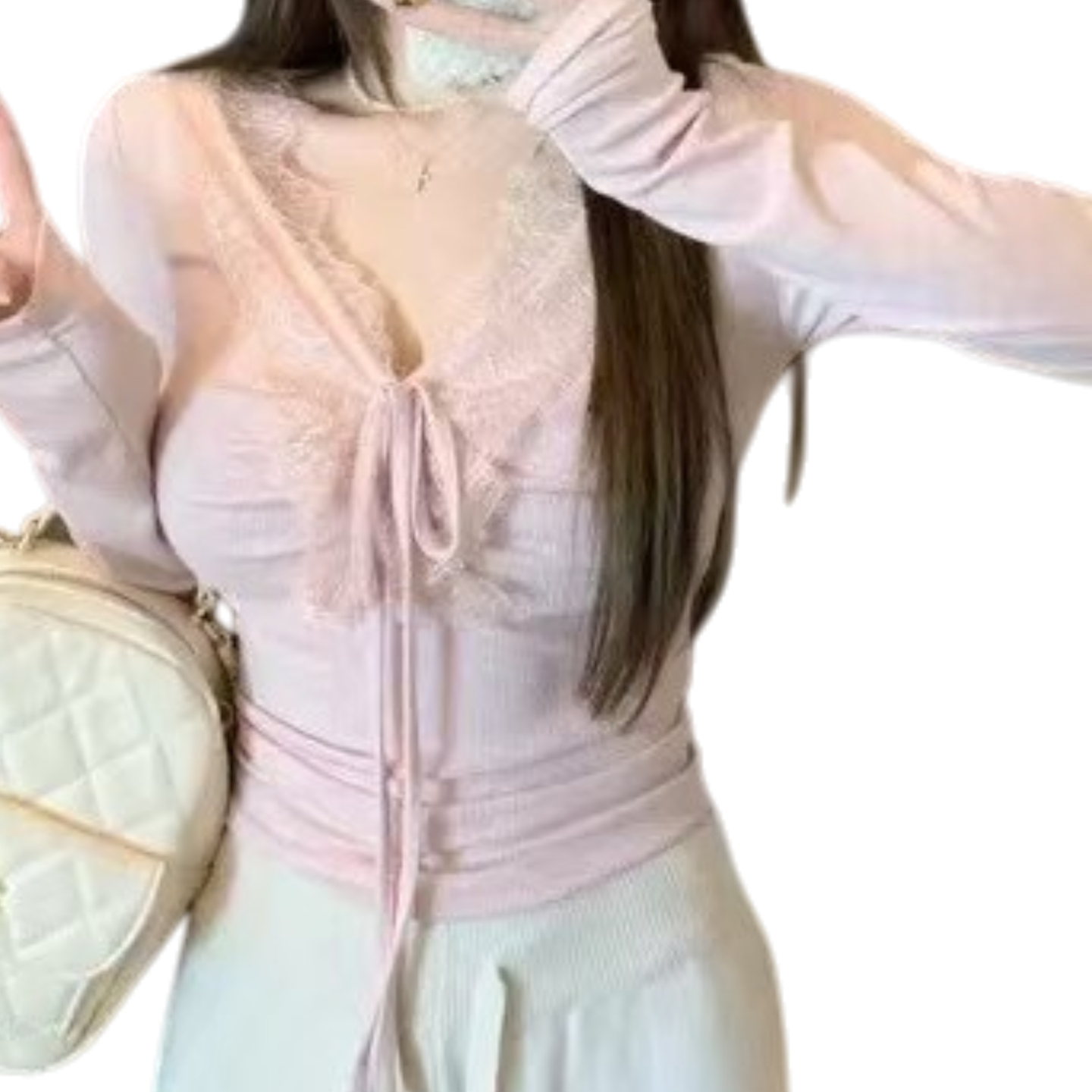 老郭家甜妹打底衫蝴蝶结绑带秋冬款上衣T恤T恤