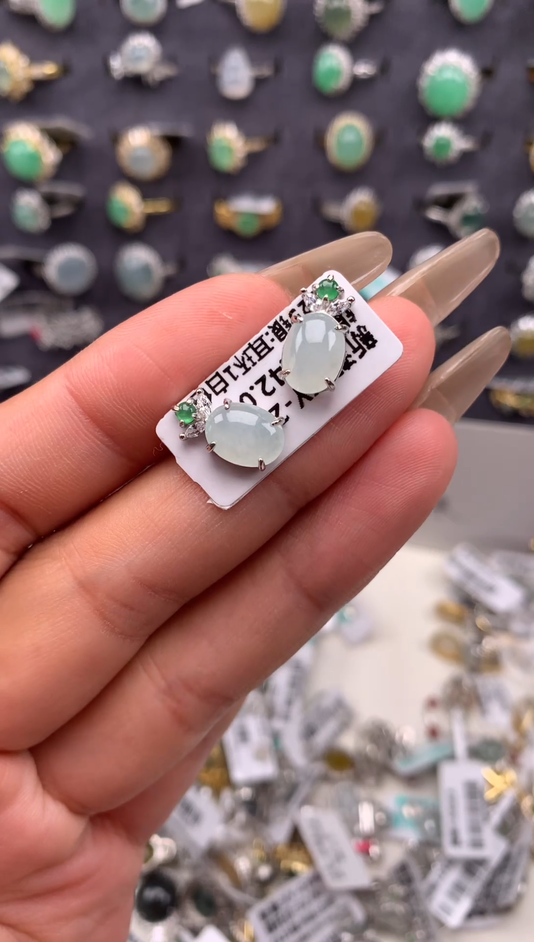 吊坠(不含链)银S925镶嵌翡翠耳饰