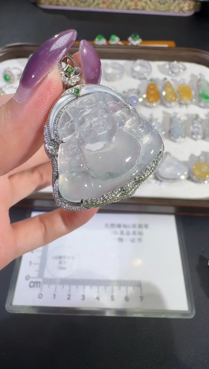 吊坠(不含链)18K金镶嵌翡翠【源头工厂】贝母钻石镶嵌