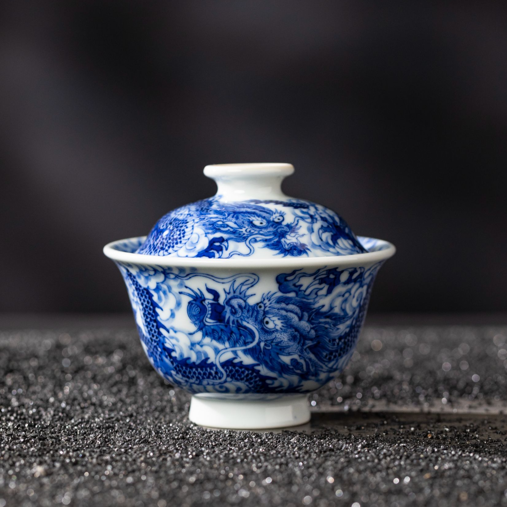 『瑶瑶严选』刘建锋窑仿清双龙两才盖碗精致手绘青花家用陶瓷茶杯