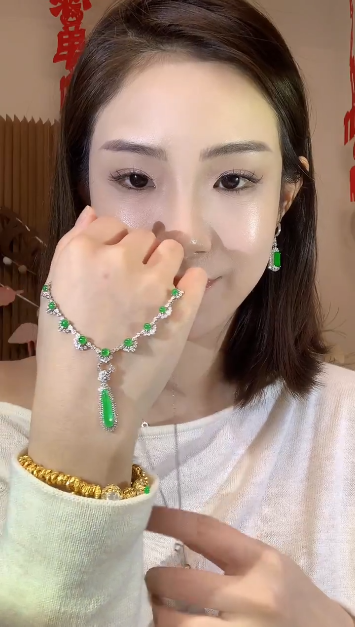 套链18K金镶嵌翡翠A39 多样性发货一件