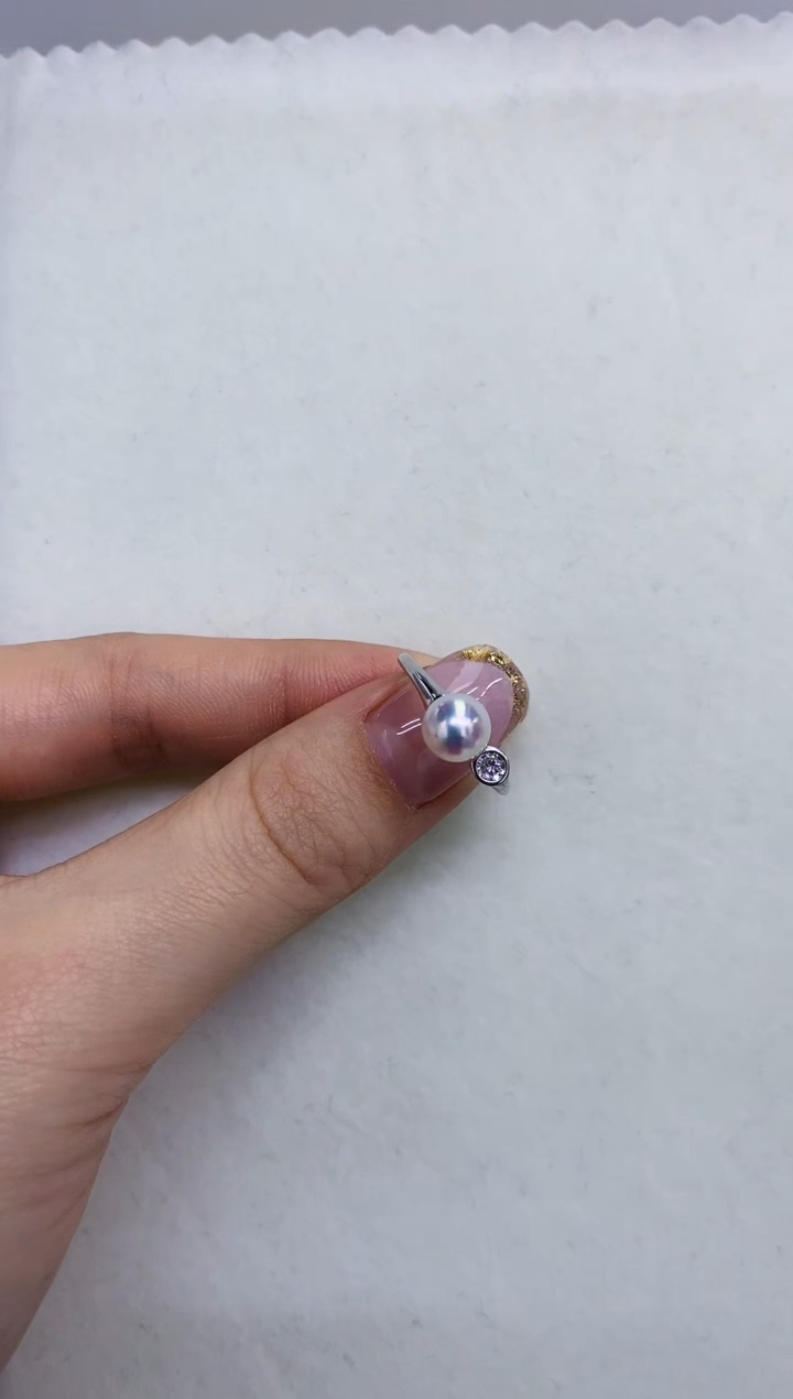 银S925镶嵌DA海水珍珠 X063 戒指6-7MM