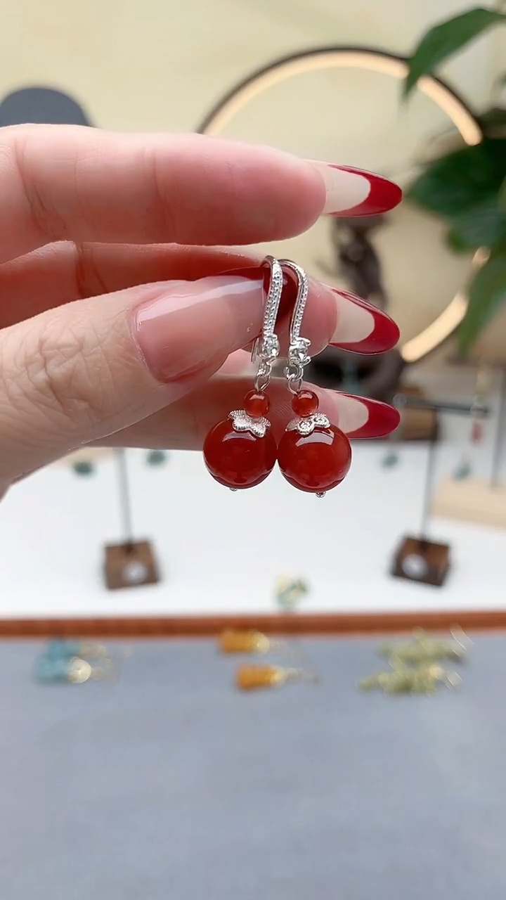 未镶嵌耳饰玛瑙/玉髓00红色2颗