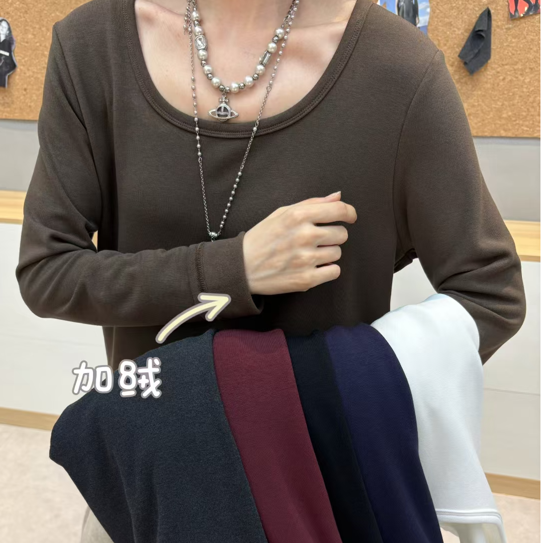 【小美大码】120-220锁骨领遮肉百搭高弹柔软亲肤加绒加厚打底衫