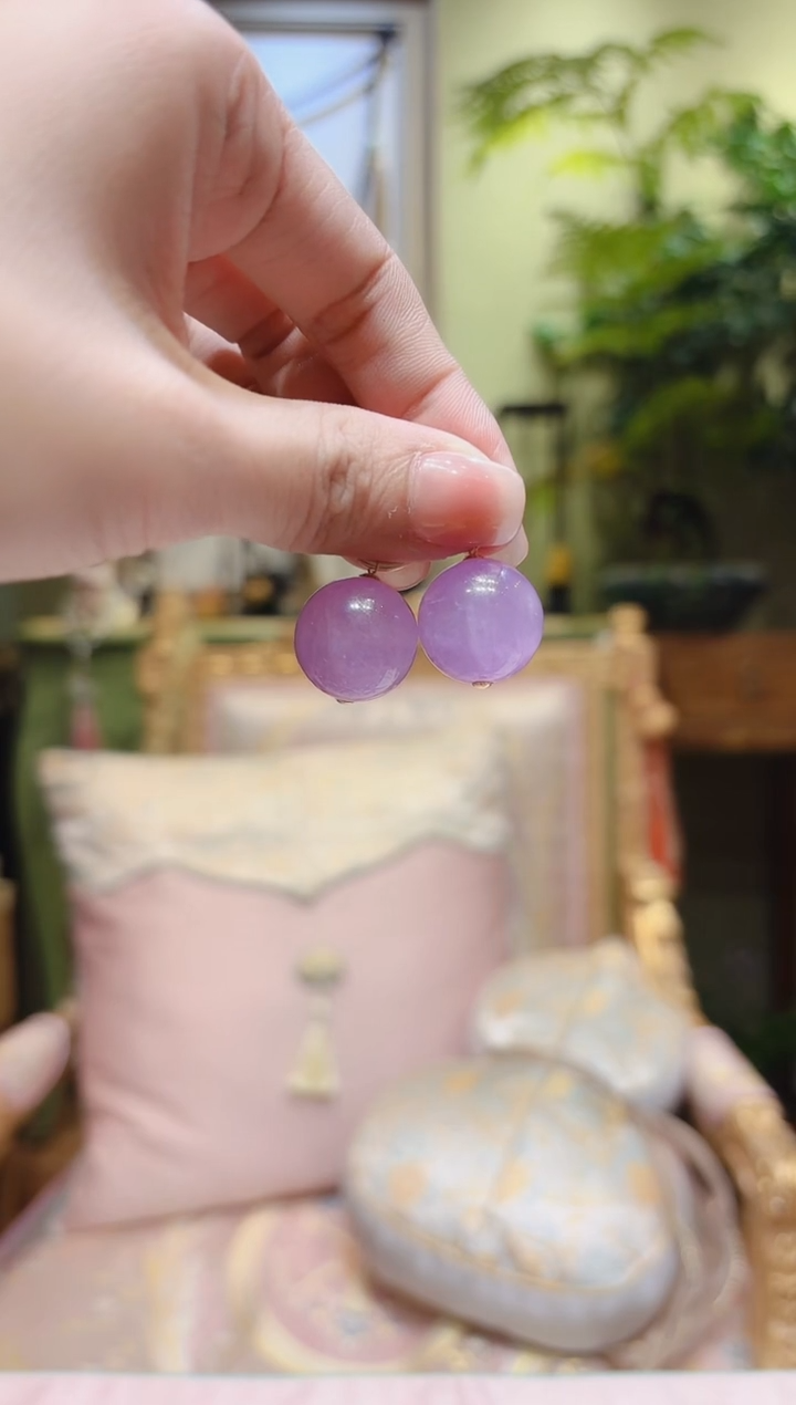 【闪购商品】锂辉石耳饰18K金镶嵌紫锂辉珠耳饰无扣