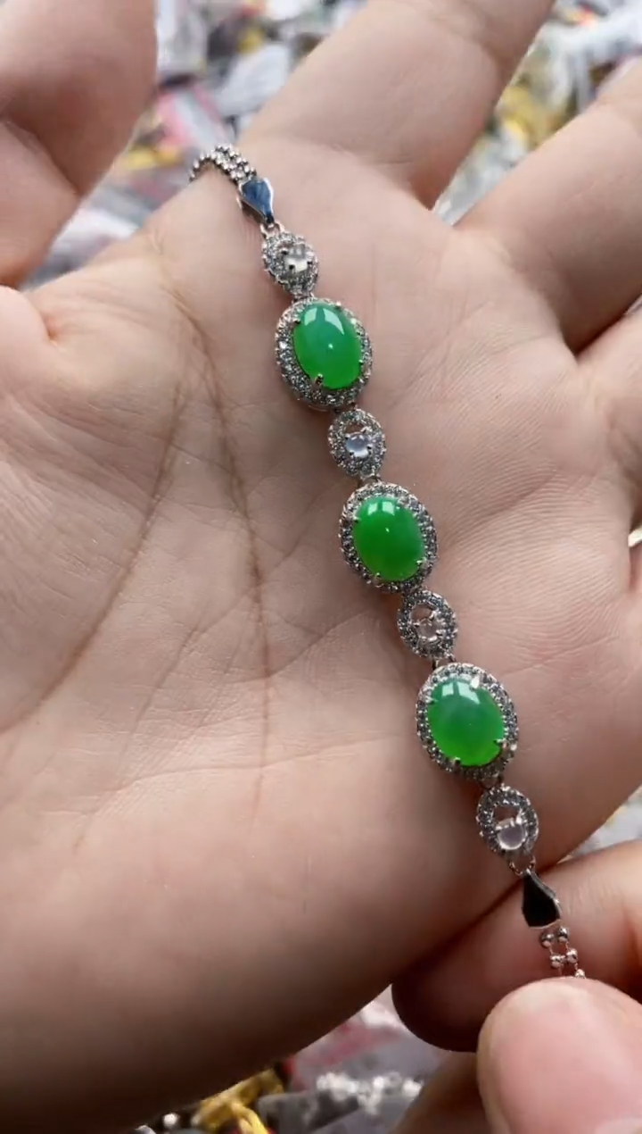 翡翠戒指银S925镶嵌4444---5