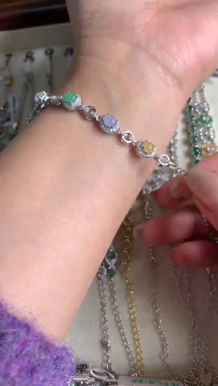 银S925镶嵌戒指翡翠手链