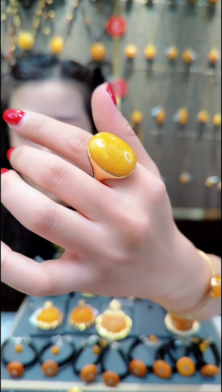 【闪购商品】蜜蜡戒指银S925镀金镶嵌H310蜜蜡戒指