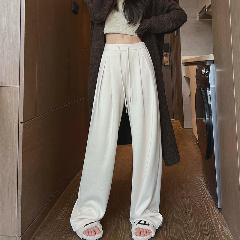 白色女装秋冬季垂感高级感裤休闲拖地直筒裤