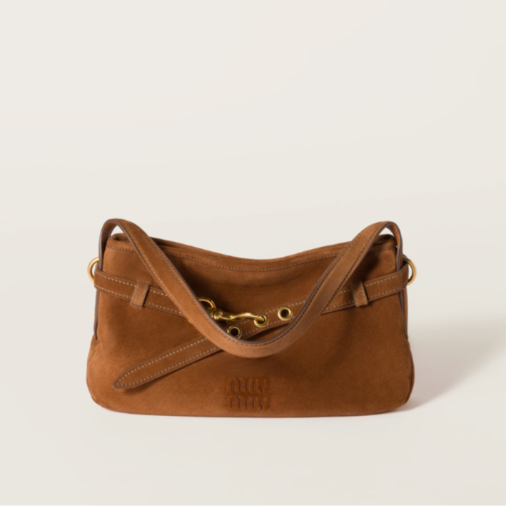 未使用 MIU MIU/缪缪 小花6珊 Aventure 绒面 单肩包 橡木色 包