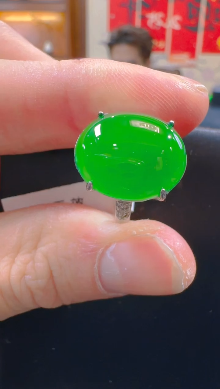 银S925镶嵌戒指翡翠天然A货翡翠