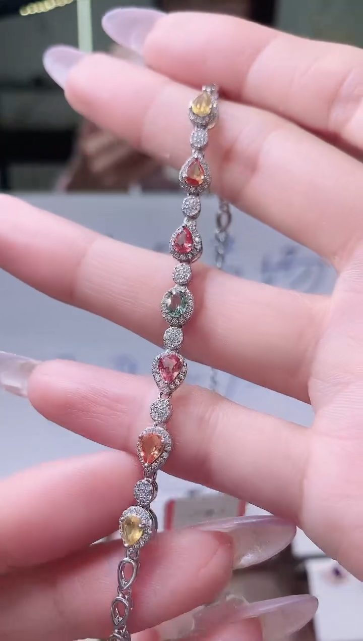 【闪购商品】彩色蓝宝石手链银S925镶嵌38-3