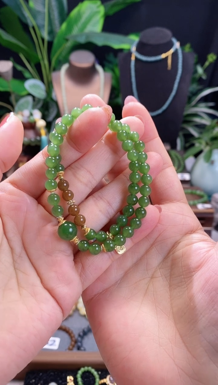 【闪购商品】和田玉（碧玉）手链未镶嵌精品6m俄料碧玉双圈手串