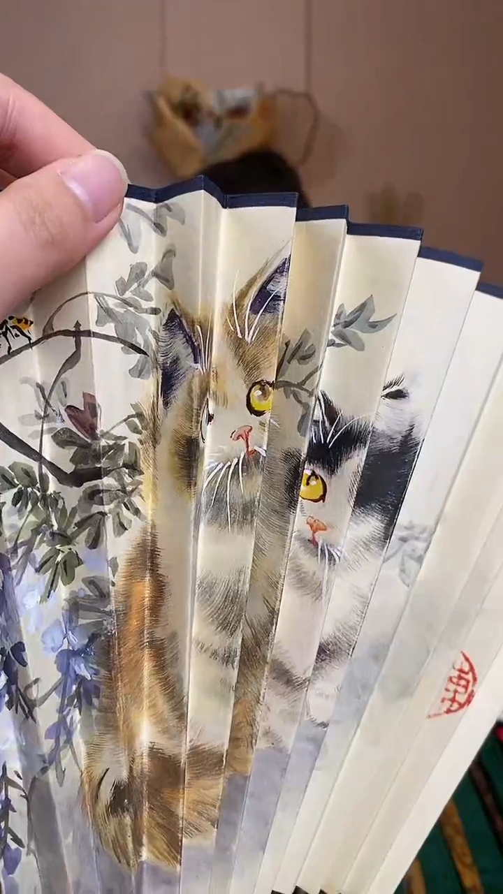 【闪购商品】扇子扇面猫画猫双面