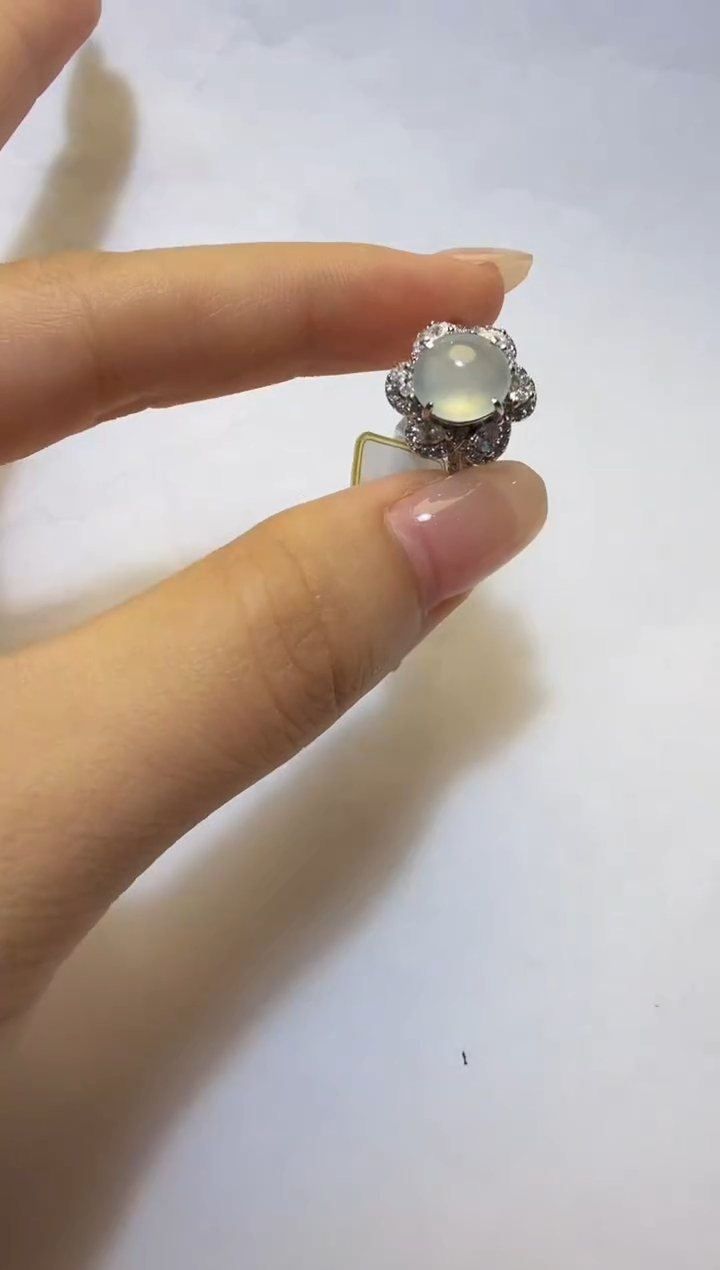 银S925镶嵌戒指翡翠925银镶缅甸A货翡翠戒指