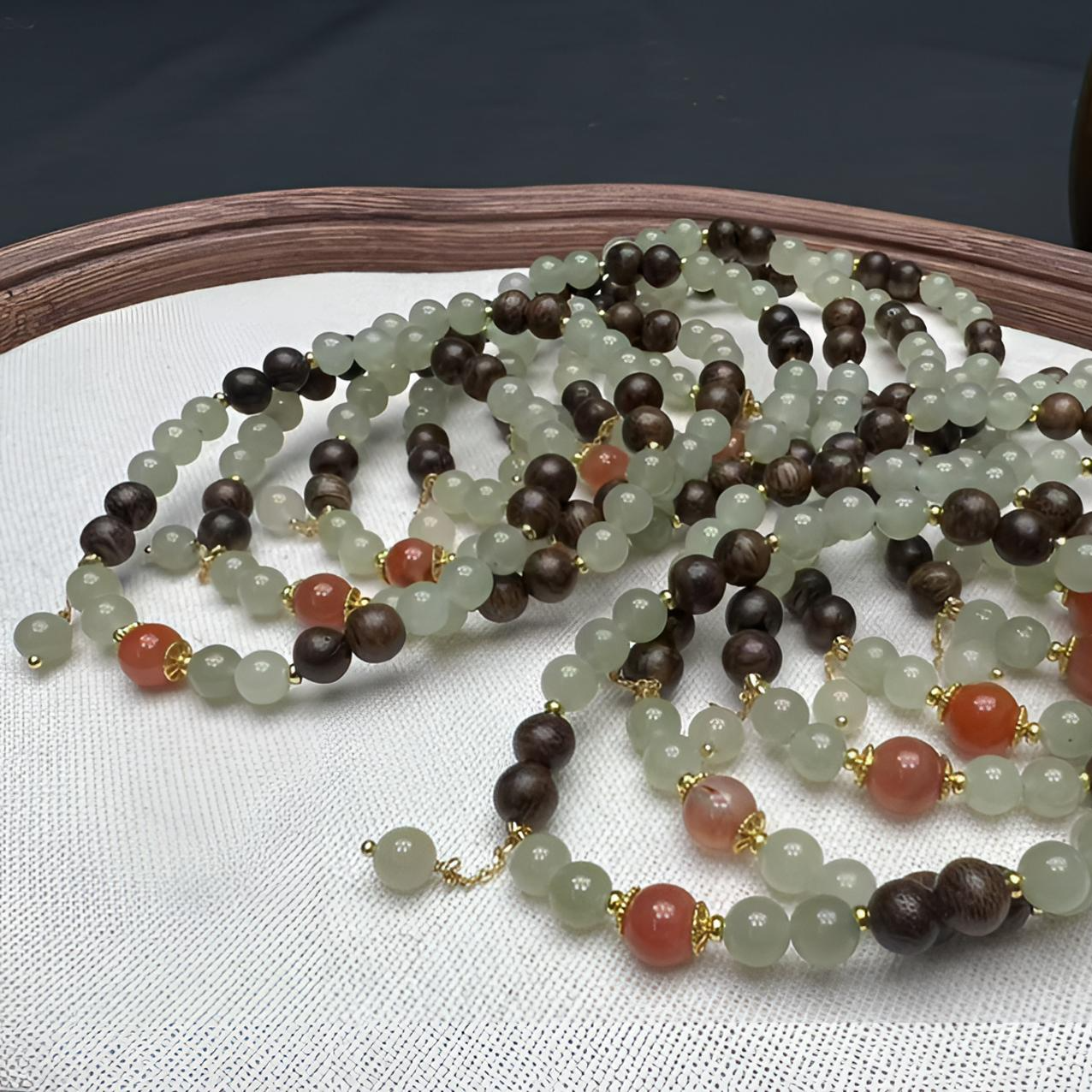A51和田玉+文莱沉香6mm单圈DIY文玩串珠手串【多样性发一】