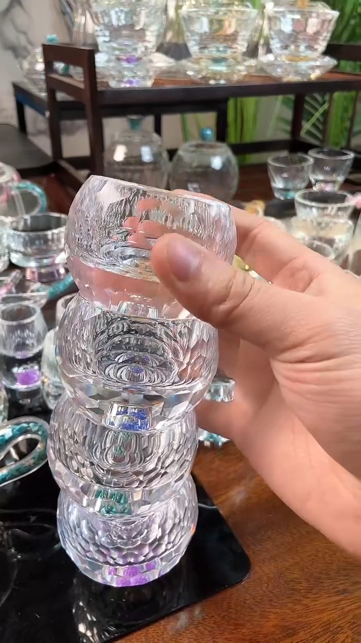 【闪购商品】玺宴水晶球形茶碗绿松石蓝钻金箔紫罗兰