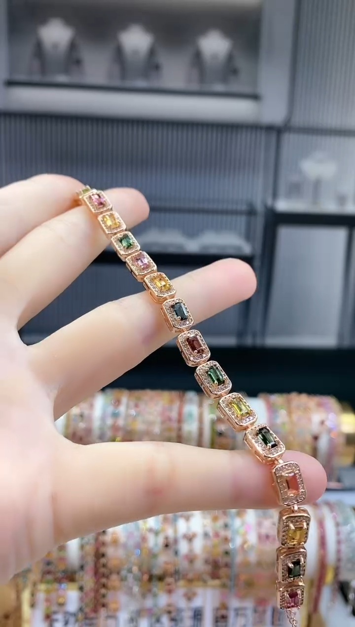 银S925镶嵌手链碧玺6666666666