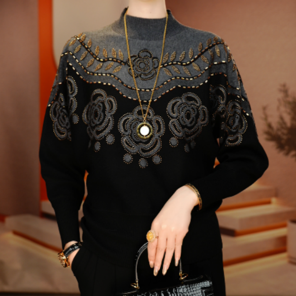 秋冬新款含绵羊毛抗起球显白显瘦针织毛衣弹力舒适保暖V24H0969